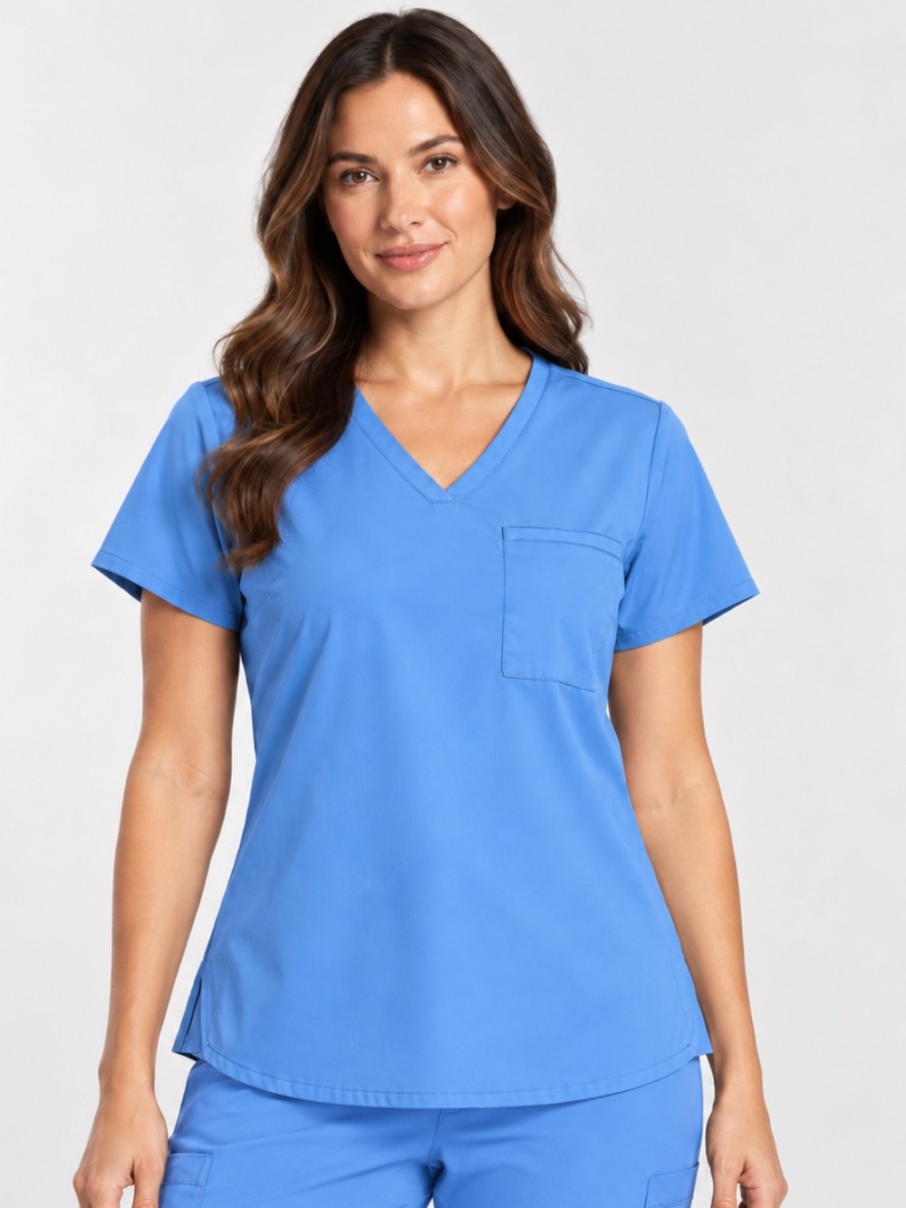 Fabletics XL Blue V Neck Scrub Top Stretch One Pocket Medical Workwear